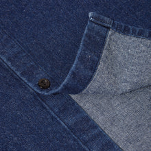 Load image into Gallery viewer, every day stonewashed thick denim shirt  button sew quality and inside look detail 
