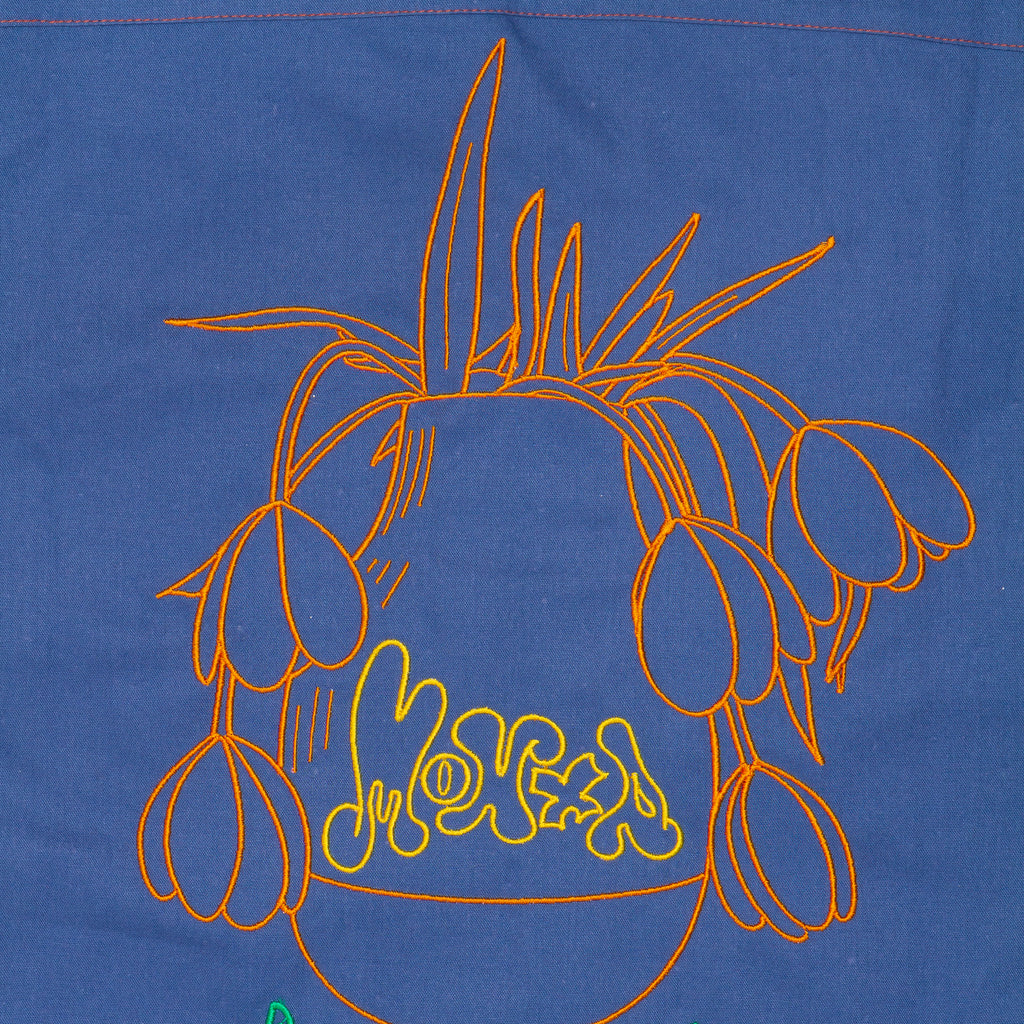 depressed tulips upcycled lapel shirt / steel blue