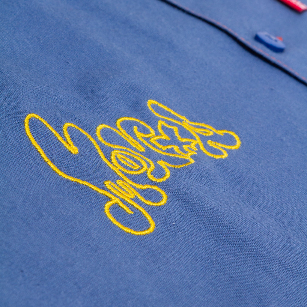 depressed tulips upcycled lapel shirt / steel blue