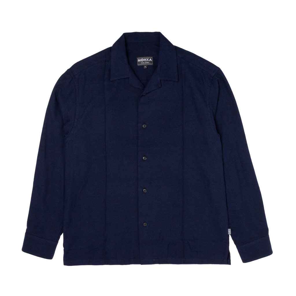 pintuck lapel shirt / navy blue