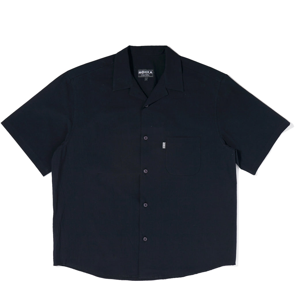 crinkle black round lapel shirt