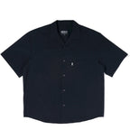 crinkle black round lapel shirt