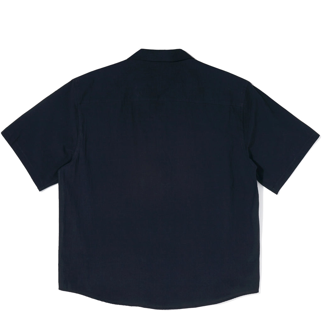 crinkle black round lapel shirt