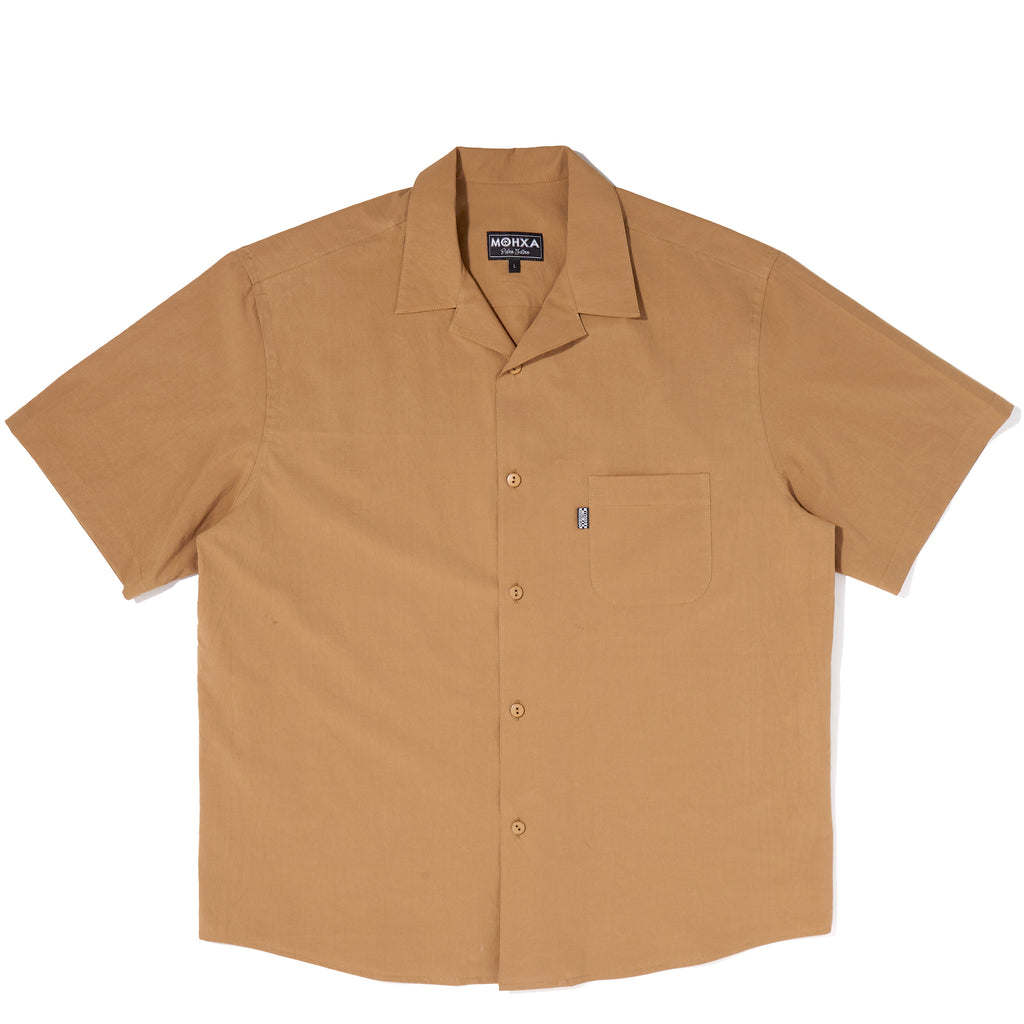 crinkle camel round lapel shirt