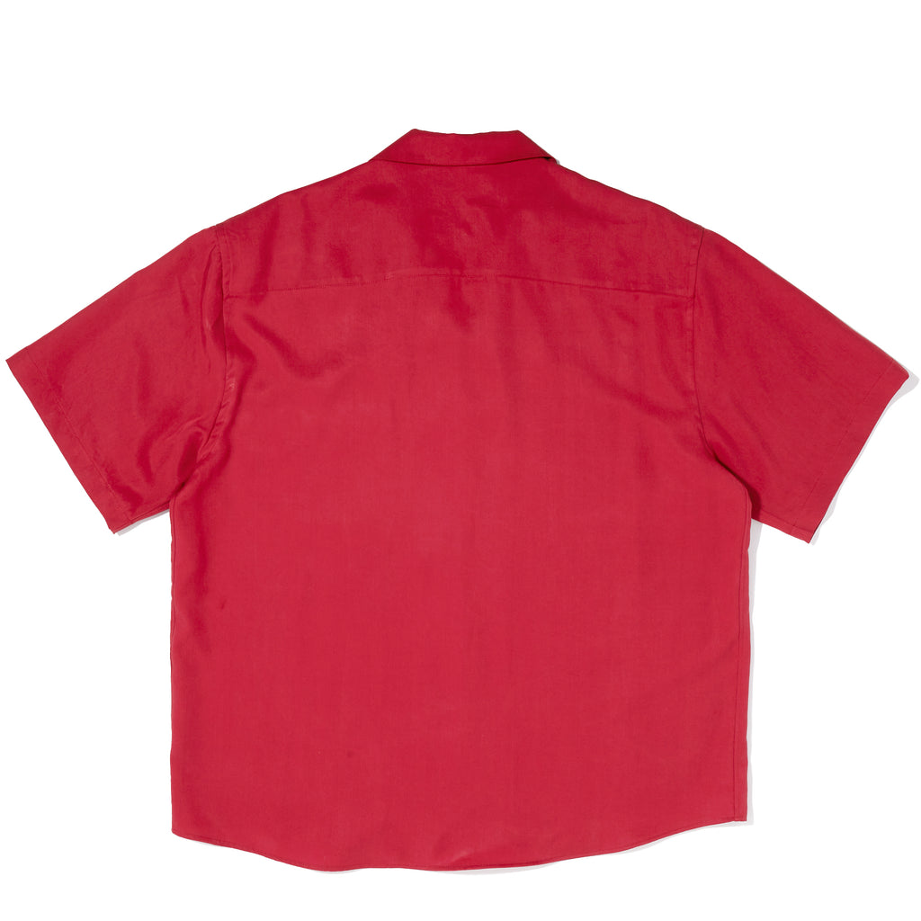 cherry red round lapel shirt