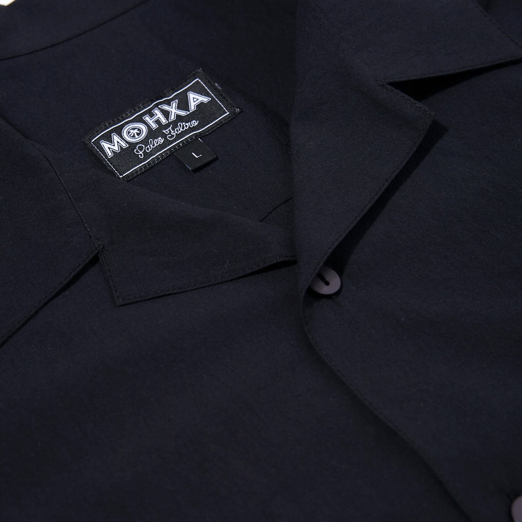 crinkle black round lapel shirt