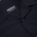 crinkle black round lapel shirt