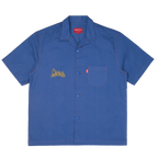 depressed tulips upcycled lapel shirt / steel blue