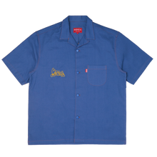 Load image into Gallery viewer, depressed tulips upcycled lapel shirt / steel blue
