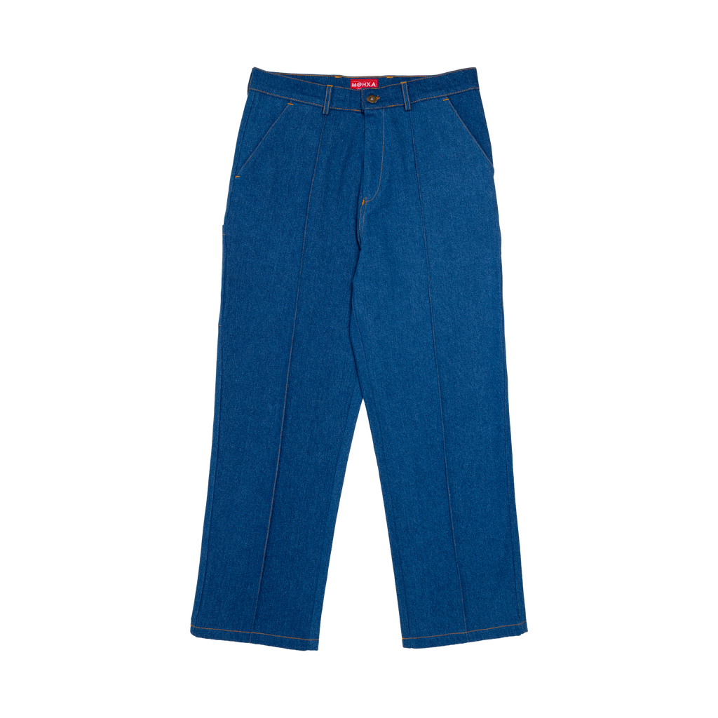 denim pintuck pants / indigo washed