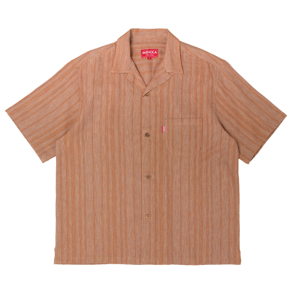 jacquard stripe lapel shirt / brown