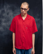 cherry red round lapel shirt