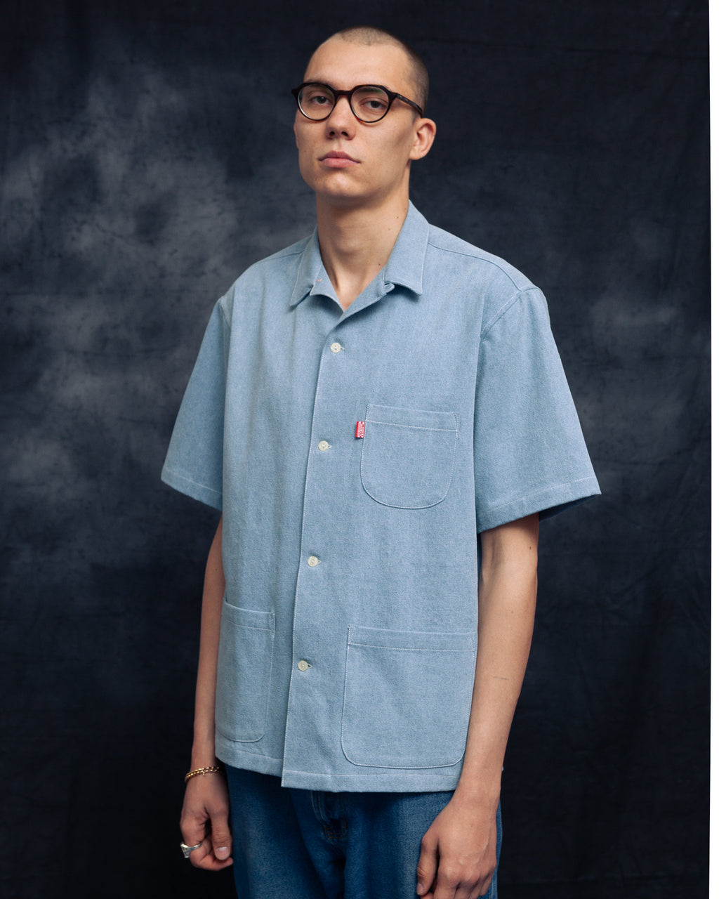 light blue denim multitasker lapel shirt