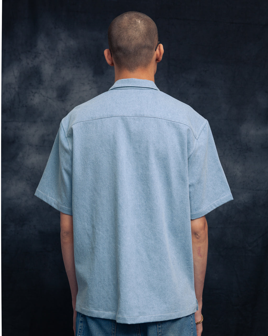 light blue denim multitasker lapel shirt