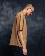 crinkle camel round lapel shirt