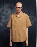 crinkle camel round lapel shirt