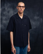 crinkle black round lapel shirt