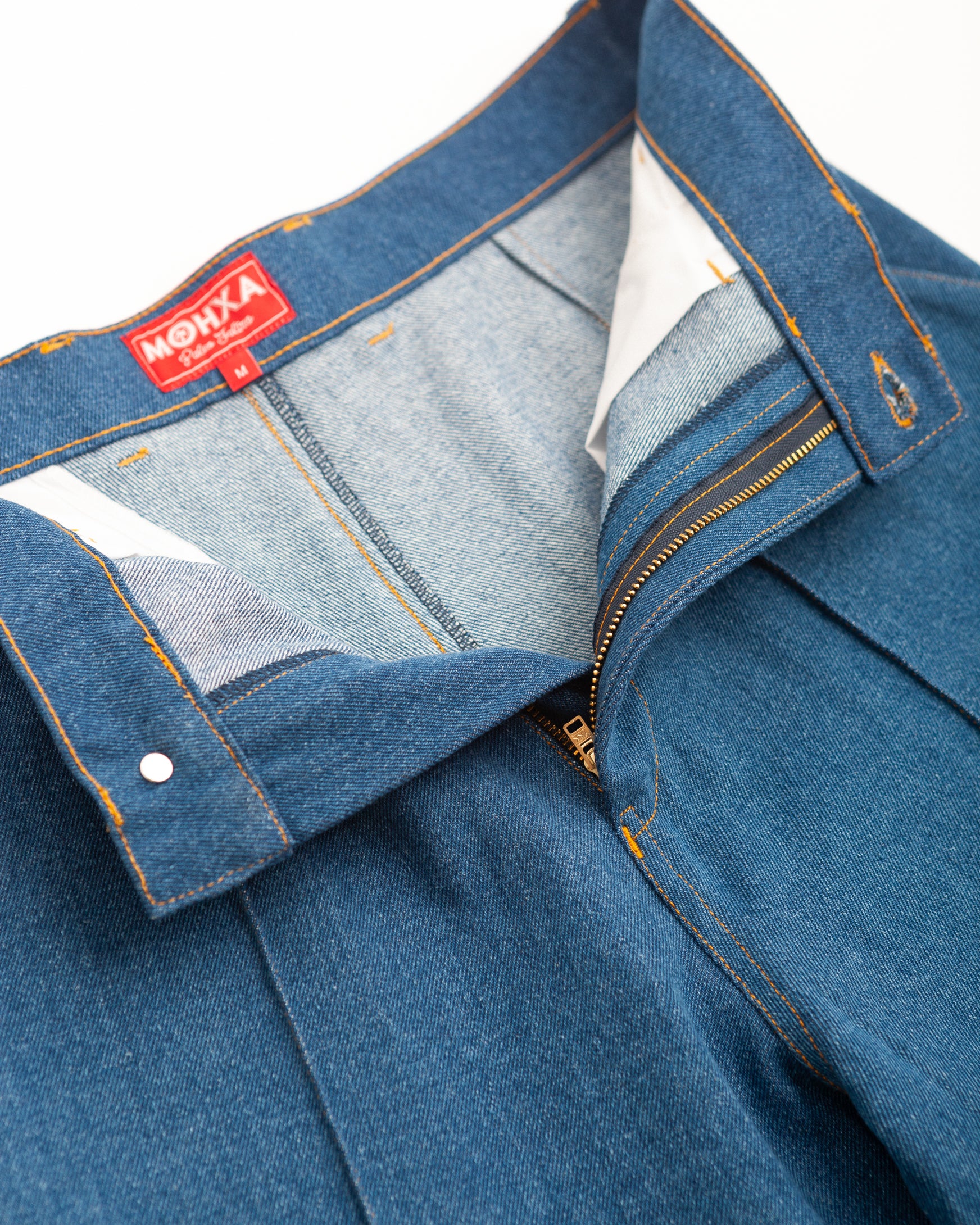 denim pintuck pants / indigo washed