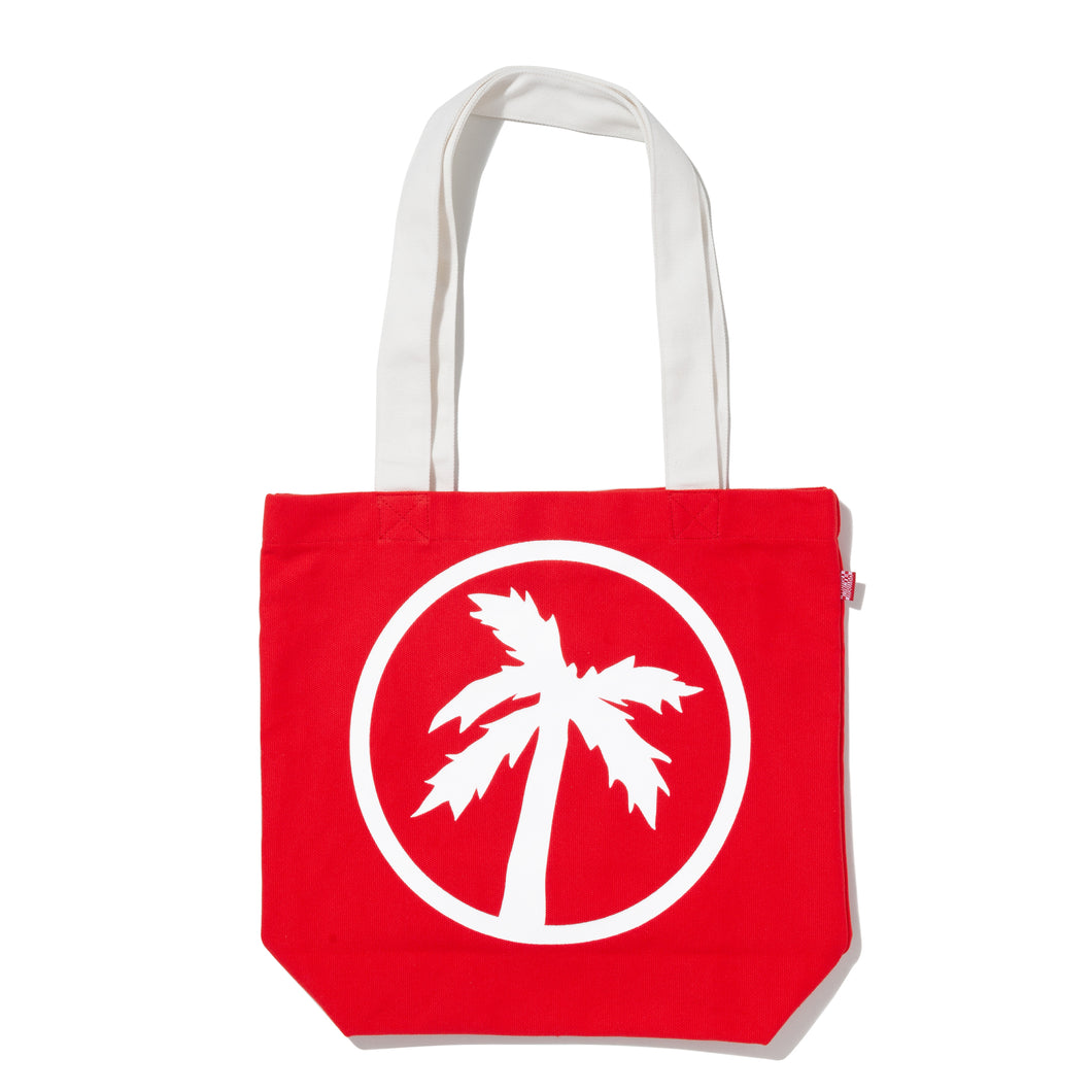 red / white logo tote bag