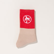 Load image into Gallery viewer, two tone palm socks / beige and red
