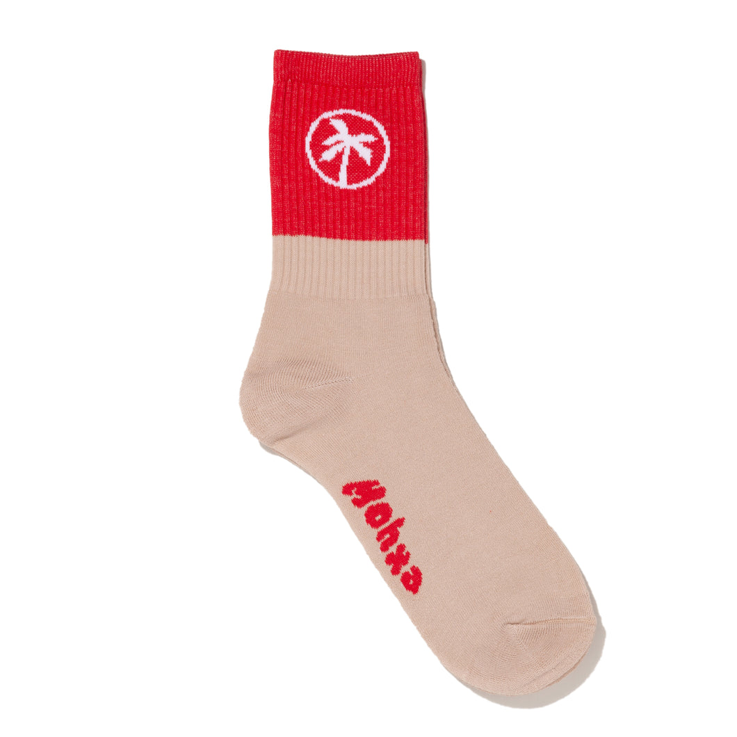 two tone palm socks / beige and red